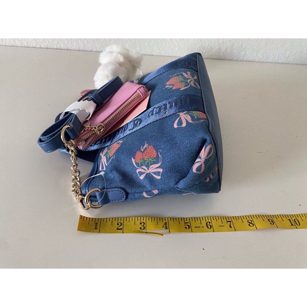 Juicy Couture Strawberry Festival Mini Tote Bag Denim Multi W/Coin Purse & Charm - Picture 13 of 14